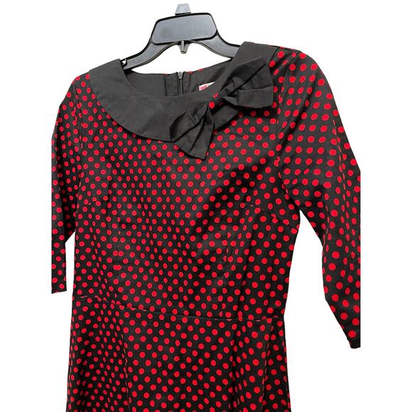 1950's Style Dress Red polkadot black bow Vogue Fashion Size M Vintage Woman's - Picture 2 of 3